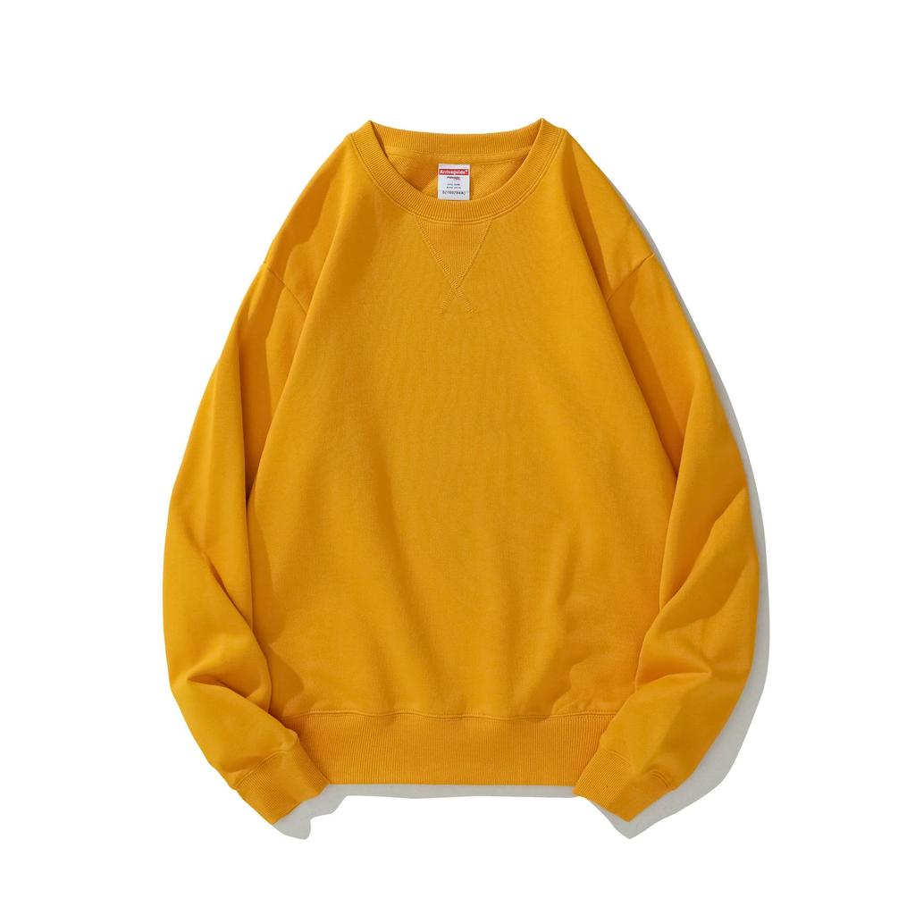 Herren Frühling und Herbst 380g Übergröße Rundhals Locker Langarm Pullover Einfarbiges Sweatshirt