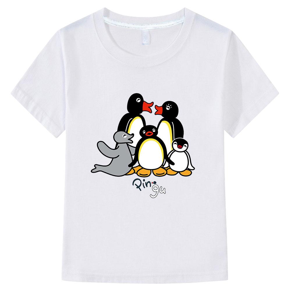 Pingu Summer 100% Cotton T-shirt Kawaii Boys Cartoon Print Girls Kids O-neck Clothing Sports Fashion Tops Manga Short Sleeves