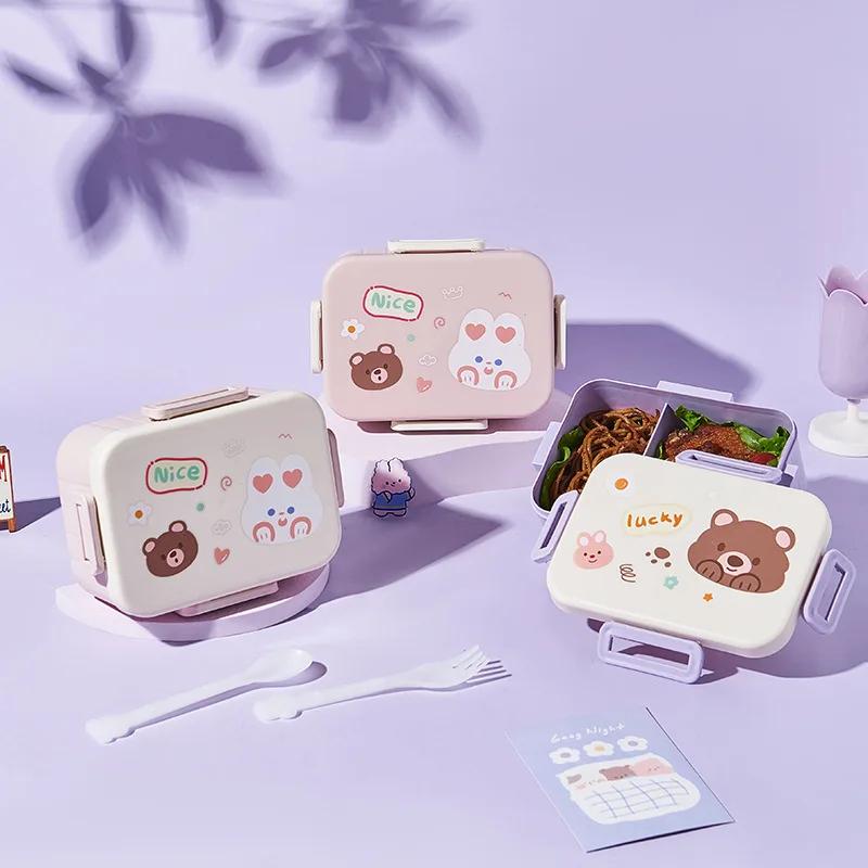 Roztomilý Bento box na oběd do školy Ohřívač Přenosná plastová nádoba na oběd Pro děti Dívky Chléb Sendvič Ohřívač jídla Přihrádky
