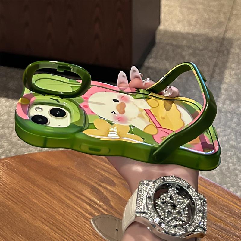 The INS Oil Painting Duck is compatible with iPhone 15 Pro Max phone cases, 14 Cute Cartoon 13, silicone 11, dual stands, 16