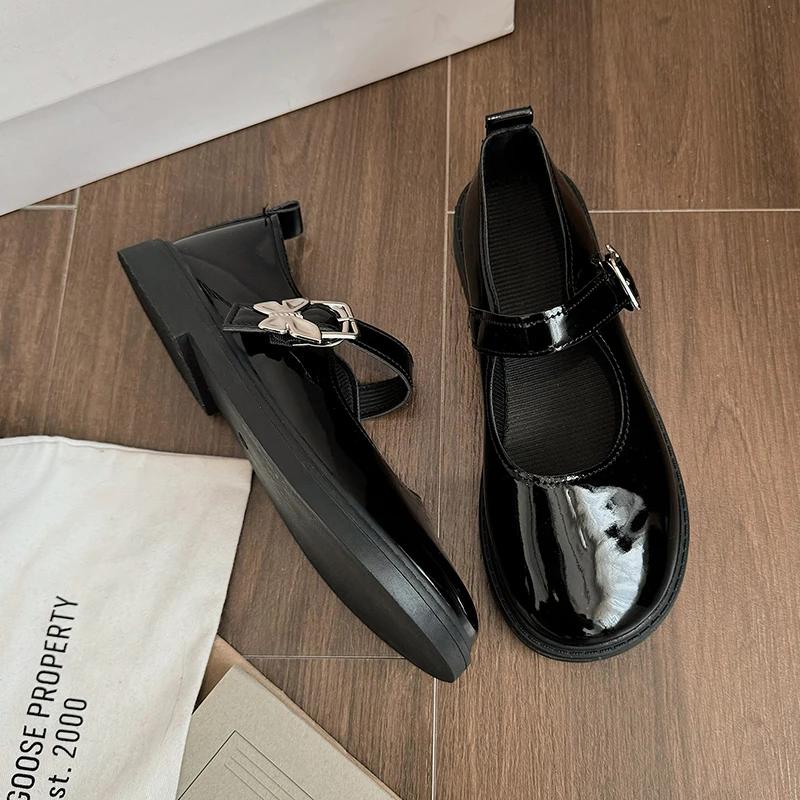 Femme Luxury Black Flat Shoe Women Autumn NewVintage Student Leather British Women Shoe Zapatillas