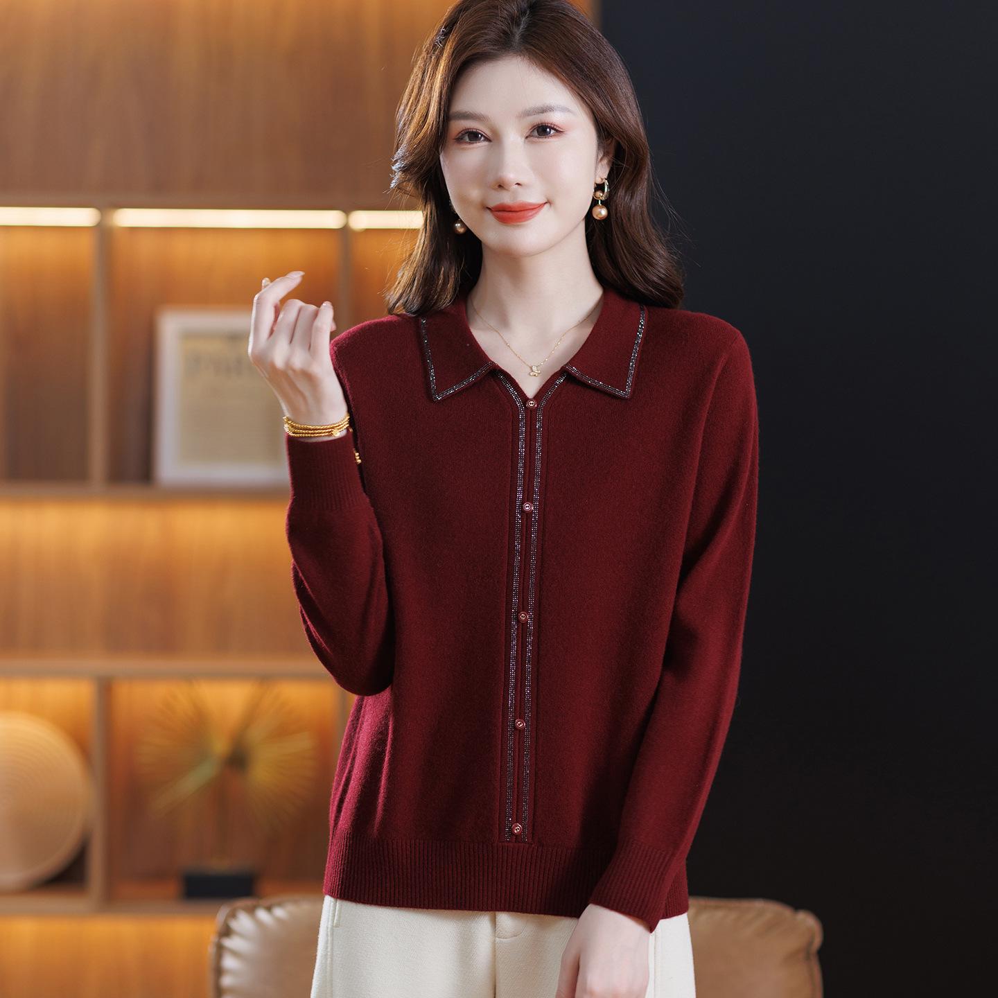 

Stylish 100% Wool Sweater with Collar for Middle-Aged Women – Ideal Base Layer for Autumn/Winter L [100-115 lbs]