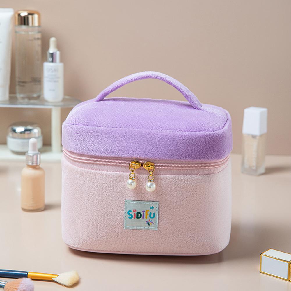 

Cute Ladies Tote Travel Cosmetic Storage Bag Large Capacity Toiletry Makeup Pouch Portable Square Women Lint Zipper Bag фиолетовый