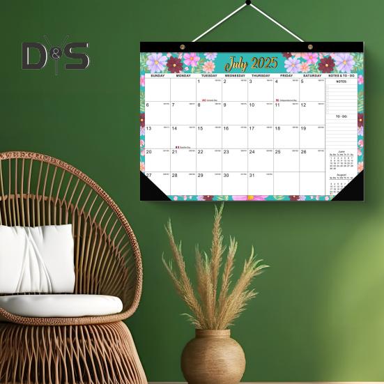 Kalendarz Ścienny 2025-2026 Projekt Kwiatowy Kalendarz do Powieszenia na Ścianie Lipiec. 2025 - Grudzień. Planer Miesięczny 2026 18 do Dekoracji Domowego Biura Szkoły