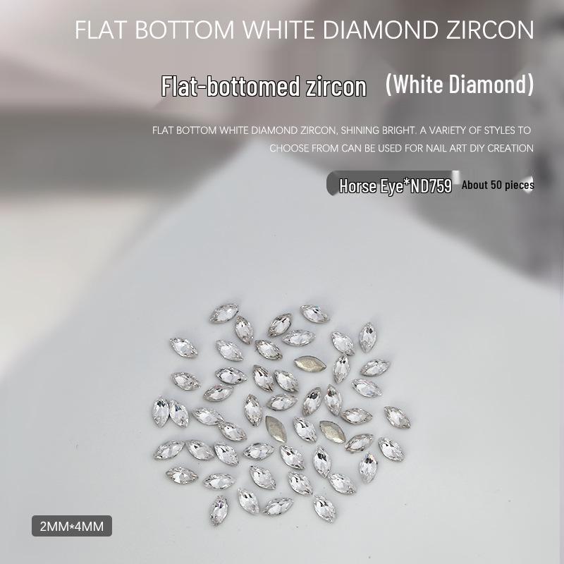 Nail Art Decorations: 5A Zircon Rhinestones - Marquise, Teardrop, Heart, Square Shapes, Flat Back, 50 Pcs.