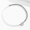 Asymmetrical European-American OT Buckle Necklace with Imitation Pearls and Two-Tone Clavicle Chain