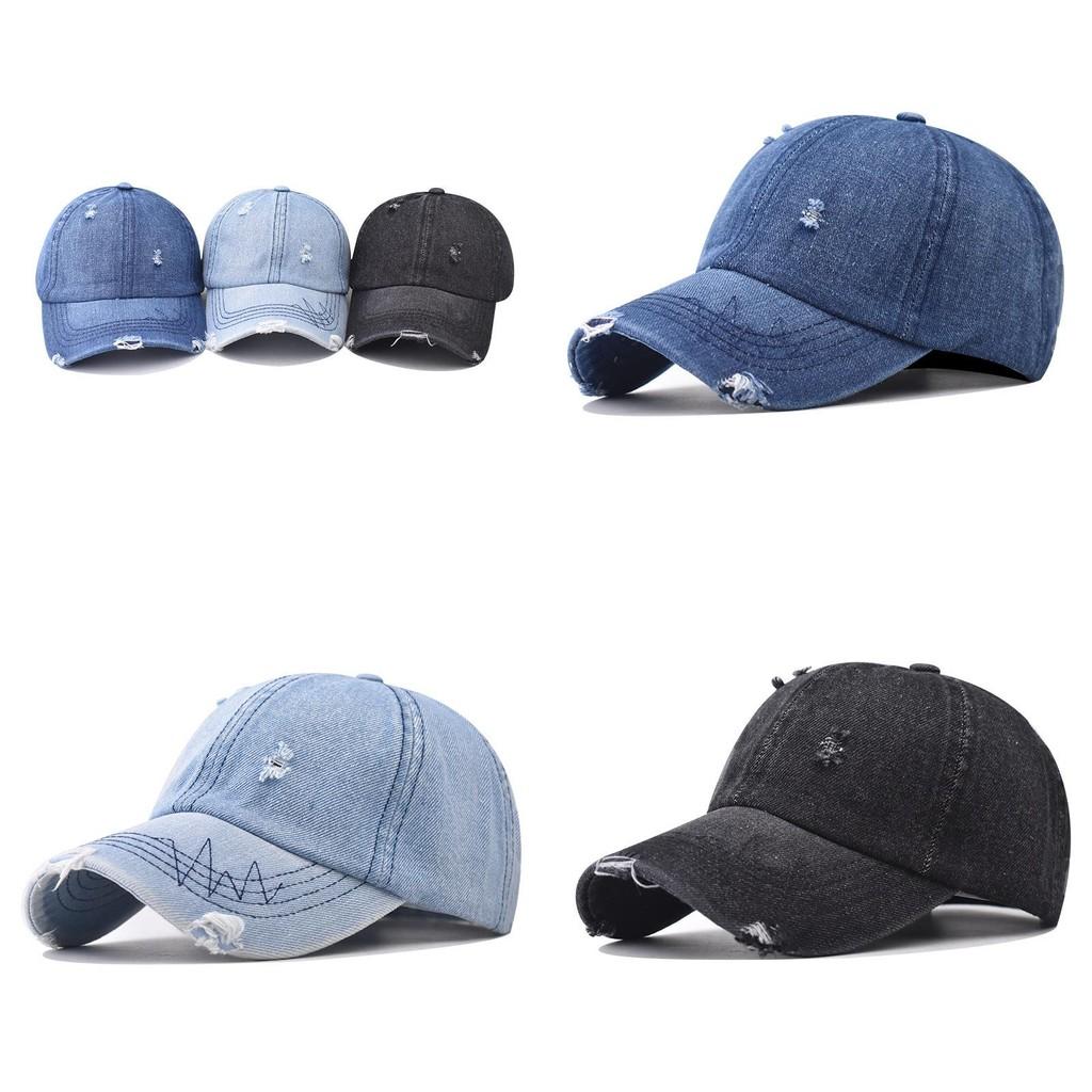 Design Damaged Fashionable Neutral Sunshade Denim Baseball Hat Outdoor For