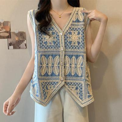 DIMANAF 2026 New Vest T-Shirt Women Sleeveless Short  Buttons Knitting Lace Vest V-Neck Summer Style Basic Tops Tees Loose Clothing