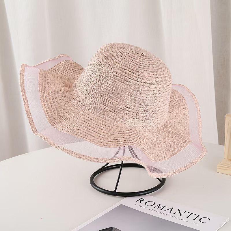 

Women s Large Brim Wavy Mesh Beach Hat M (56-58cm) грязно-белый