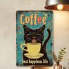 Metal Poster Wall Art Vintage Cat Coffee Print Home Decor