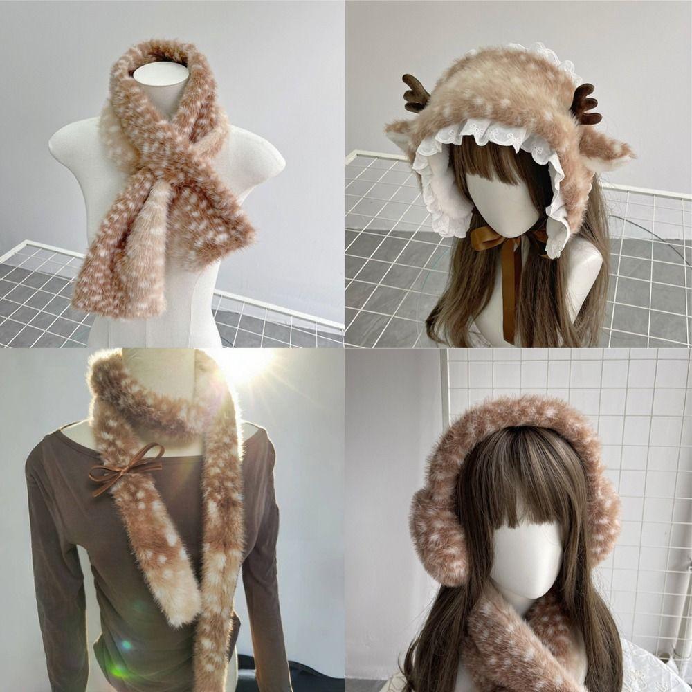 Cold Proof Plush Warm Scarf Cute Elk Leg Warmers Long Socks Fashion Earmuffs  Autumn Winter