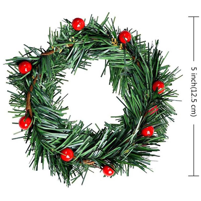 ABKS-32 PCS Holly Berry Candle Ring Small Artificial Red Berries Pine Needles Wreath For Christmas Garland Ornaments Decor