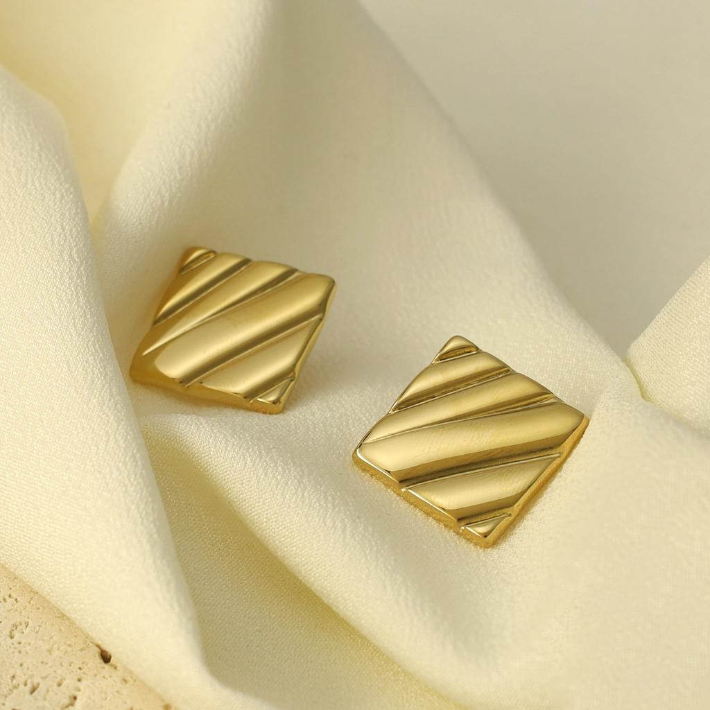 Geometric 316L Popular Gold Stud Earrings Light Luxury Classic Twill Bag Design Earrings