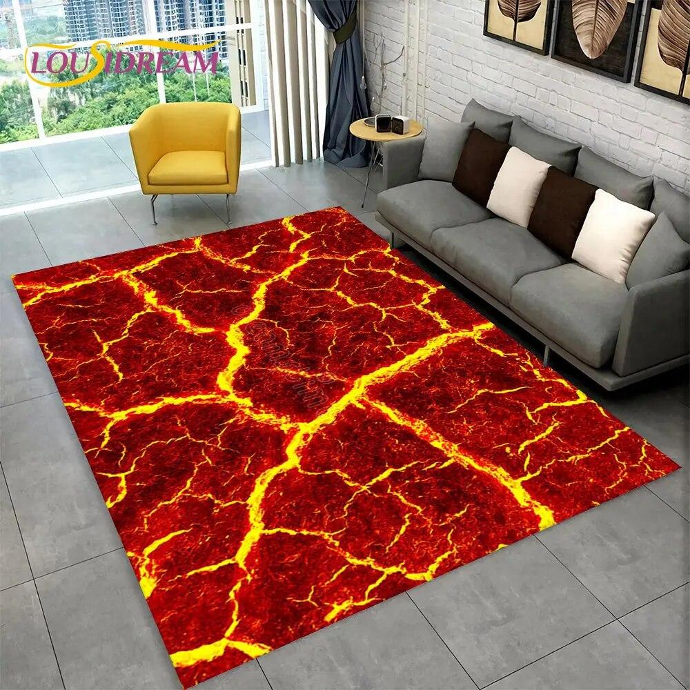3D Volcano Lava Magma Area Rug Large,Carpet Rug for Living Room Bedroom Sofa Doormat Decoration,Kid Play Non-slip Floor Mat Gift