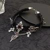 Punk Y2k Subculture Red Drip Glaze Skeleton Cross-tassel Black Leather Multi-layer Collar Necklaces for Women Halloween Jewelry