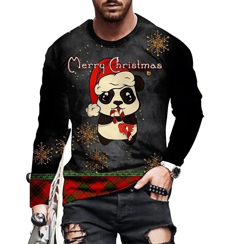 Christmas Party Santa 3d Printed T-Shirt Crewneck Long Sleeve Street Personality Fashion Plus Size Pullover