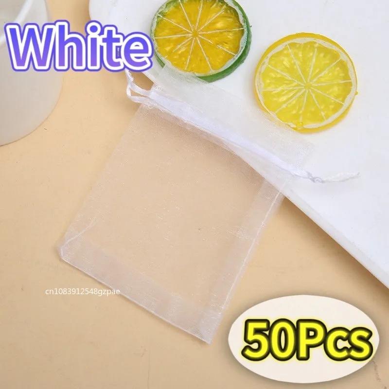 50/100Pcs White Sheer Organza Bags for Wedding Favor With Drawstring, Jewelry Pouches Festival Mesh Gift Bags Candy Pouches
