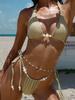 Triangle Swimsuit 3 Piece Bikini Sets Pearl Waist Belt Swimwear with Maxi Beach Skirt Elegant Halter Beachwear Long Sarong K248