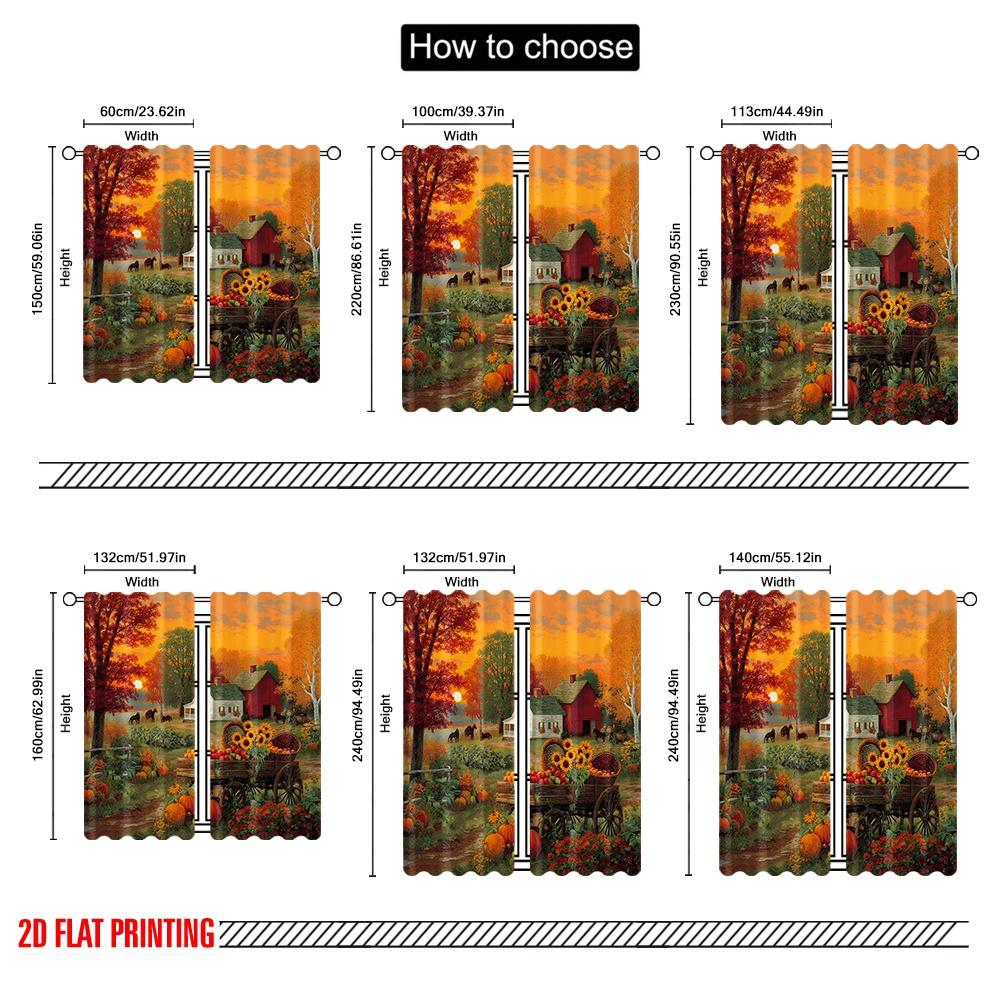 Set Of 2 Flat Printing St Patrick Day Curtain Red Barn Pumpkin Cart Orange Autumn Fabric Without Electricity Festive Made Polyester