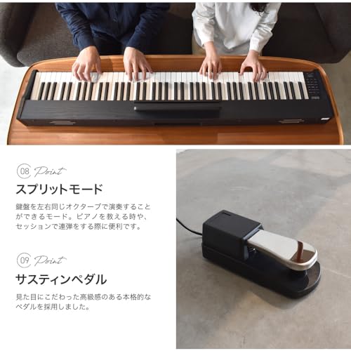 TORTE Digital Piano, 88 Keys, Semi-Weighted Keys, Full Scale, Japanese Language, 128 Voices, Wooden Case, Light Brown, TDP-SP03/LB (Includes Sustain P