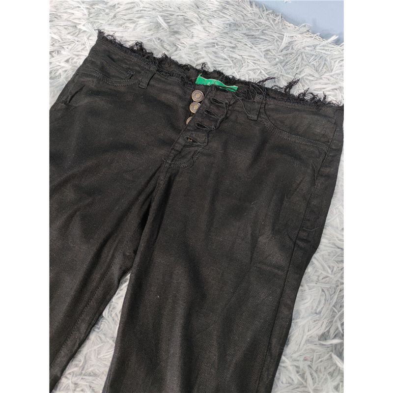 Export single high waist Slim Looking autumn New arrival Adult Ladylike high tassel row Minimalist black Easiest for match micro horn pants