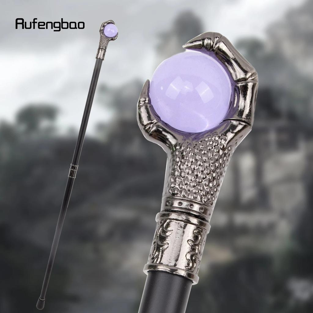 Dragon Claw Grasp Light Purple Glass Ball Silver Walking Cane Fashion Decorative Walking Stick Cosplay Cane Knob Crosier 93cm