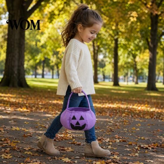 Portable Candy Storage Bag Halloween Pumpkin for Kids, Reusable Non-Woven Trick or Treat Bucket, Bucket Face Snack Holder Basket with Handle