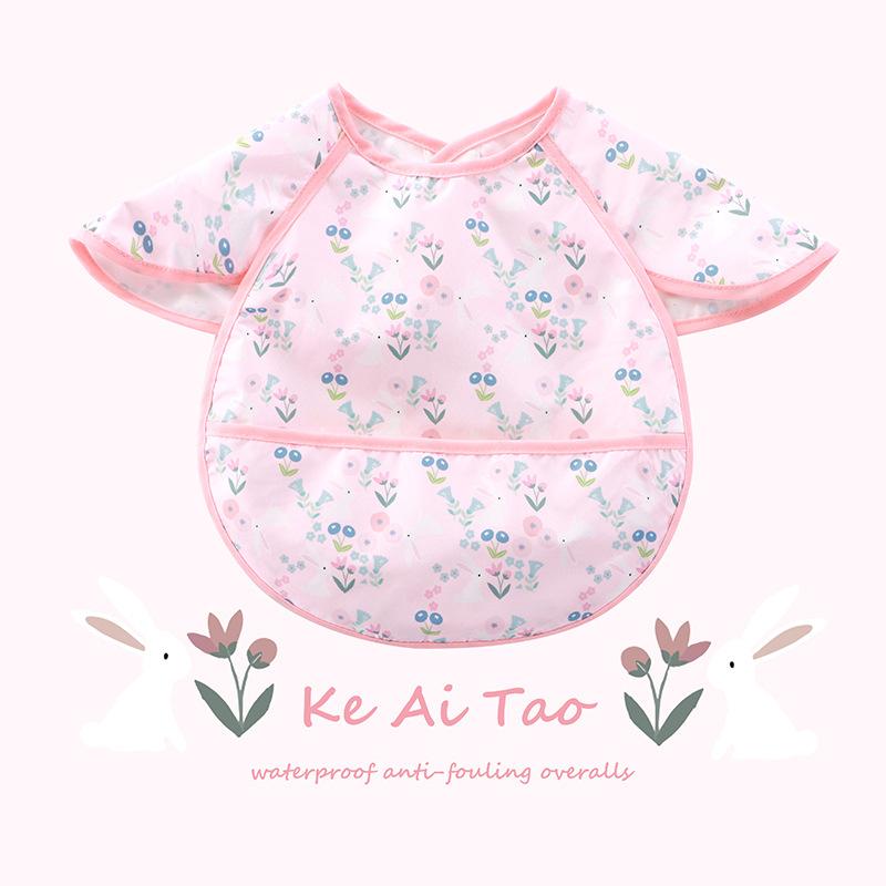 0-3 Year Waterproof Toddler Baby Bibs  Cute Cartoon Infant Baby Feeding Clothes Portable Outdoor Newborn Baby Short Sleeve Apron