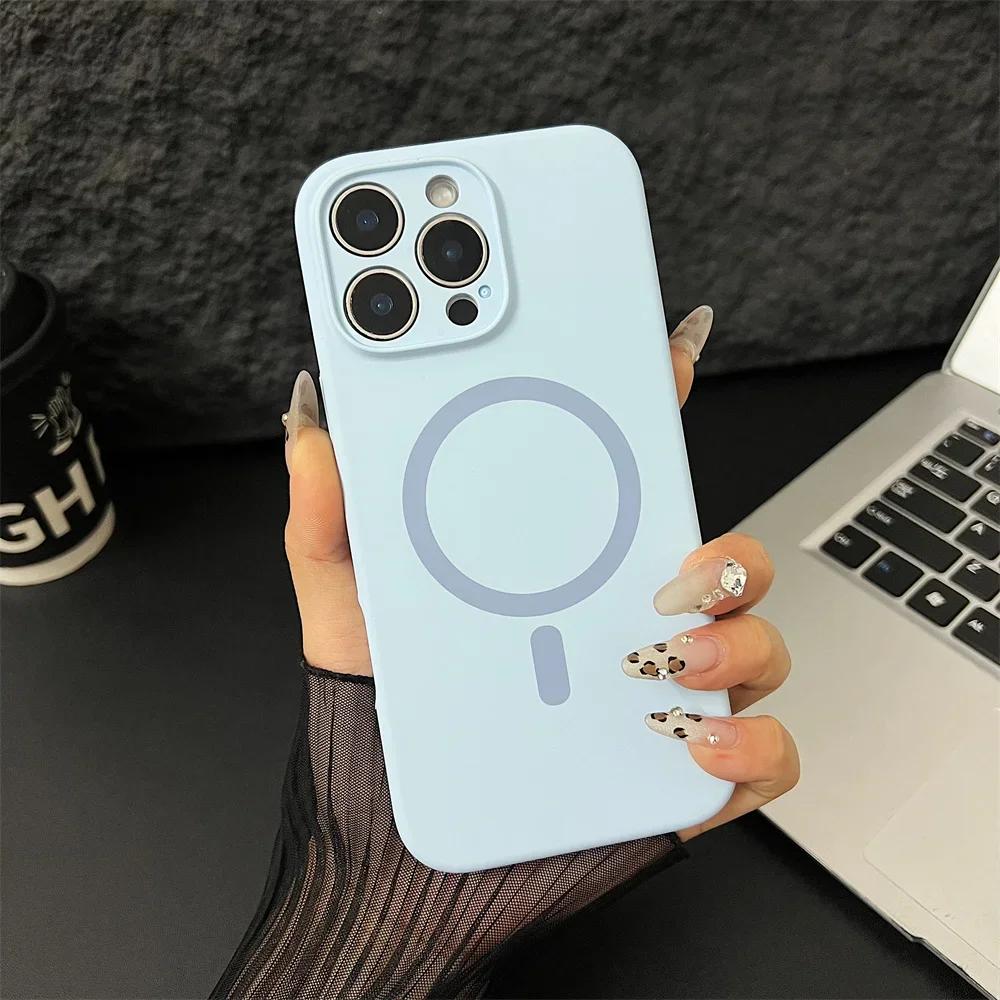 Luxury Magsafe Liquid Silicone Magnetic Phone Case For iPhone 16 Pro Max 15 Plus 14 13 12 Lens Protective Candy Color Back Cover