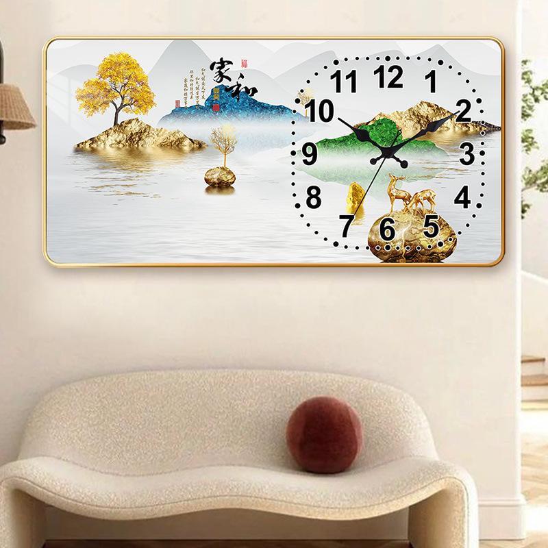 

Креативные прямоугольные настенные часы Гостиная Хрустальная фарфоровая живопись Настенные кварцевые часы Бесшумные Домашние с календарем Бесшумные часы для ресторана Elk 09