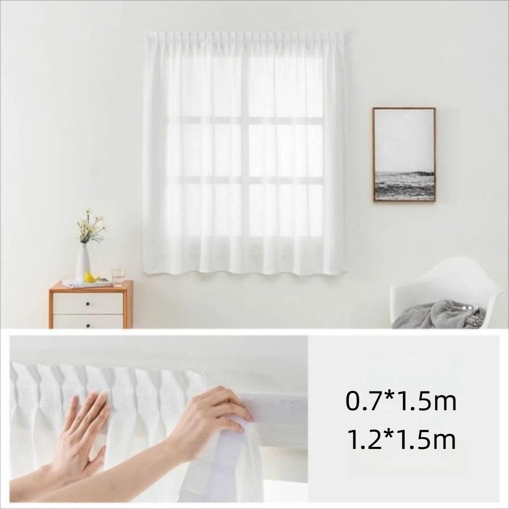 White Sheer Curtain Magic Sticker No Drill Chiffon Sheer Curtain Light Filtering Self-adhesive Semi-Sheer Curtain Living Room