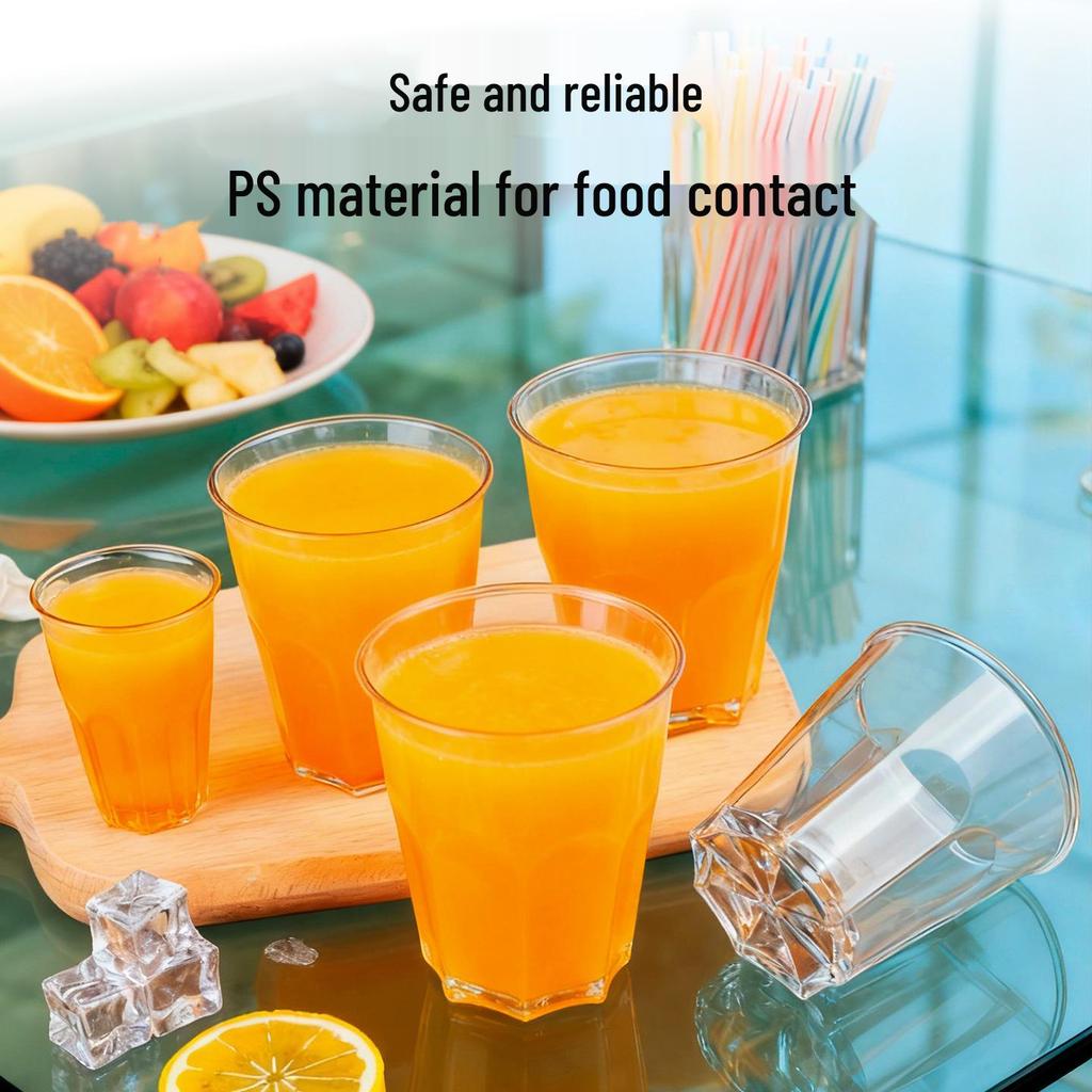 Aviation-Grade High-Transparency Disposable Water Cup: Durable, Thickened, Octagonal Design for Household and Bar Use, Resistant to High Temperatures.