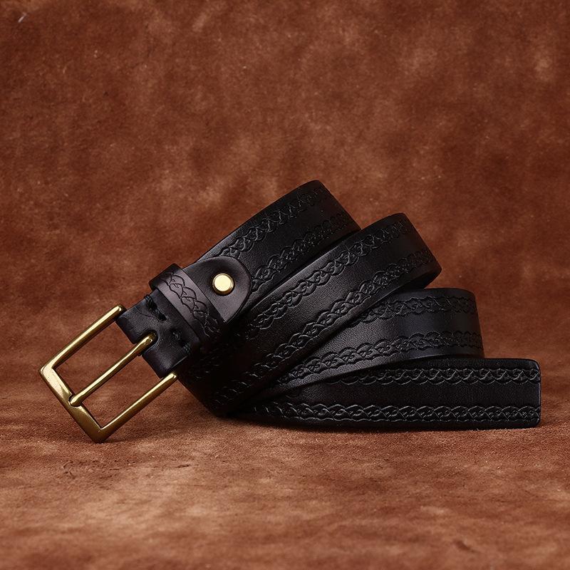 Italy Imported Vegetable Tanned First Layer Cowhide Belt Women'S Leather Fashion Casual Personality Retro Embossed Belt Women'S