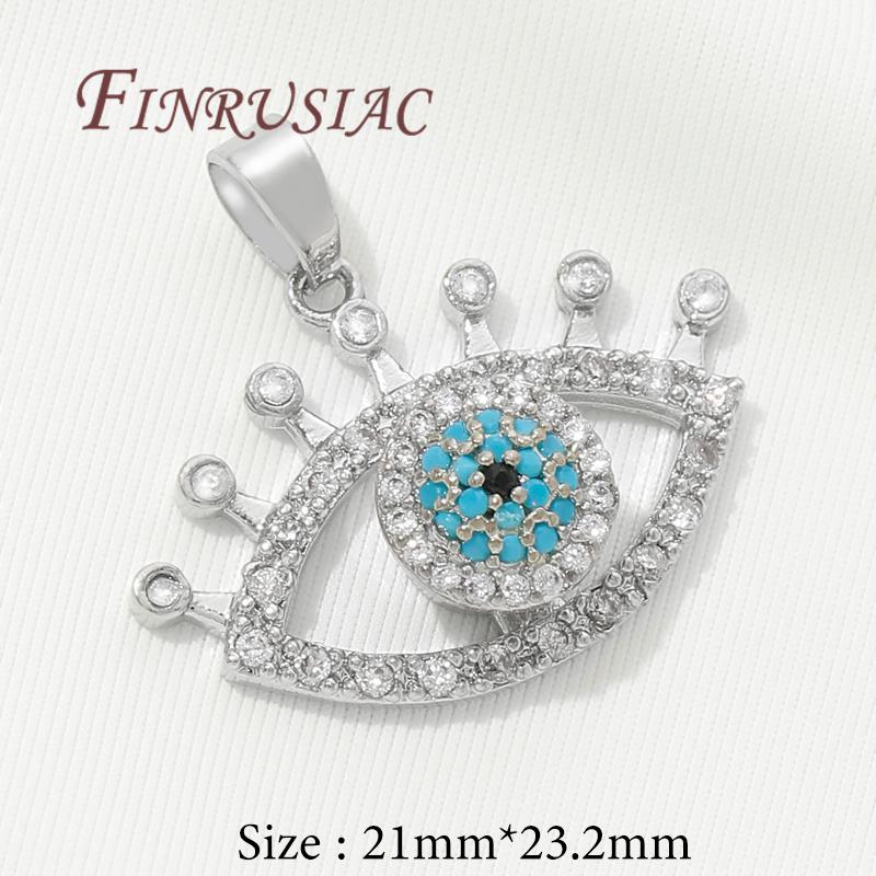 Accessoires de Collier DIY Plaqué Or Véritable 18K Pendentifs Œil Maléfique en Zircon Bleu Breloques Pour Fournitures de Fabrication de Bijoux Pendentif Fleurs