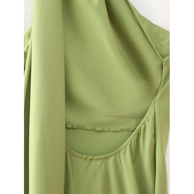 Kaslead New Women Clothes Western Style Fashion Slim Fit Simple Ribbon Hanging Neck Waist-Exposed Jumpsuit Long Dress