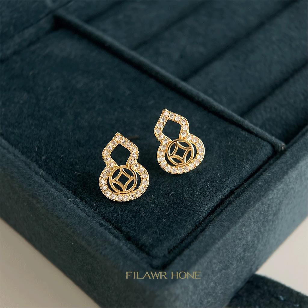 gourd~ micro-inlaid zircon needle color retention electroplating commuter style new earrings stud earrings