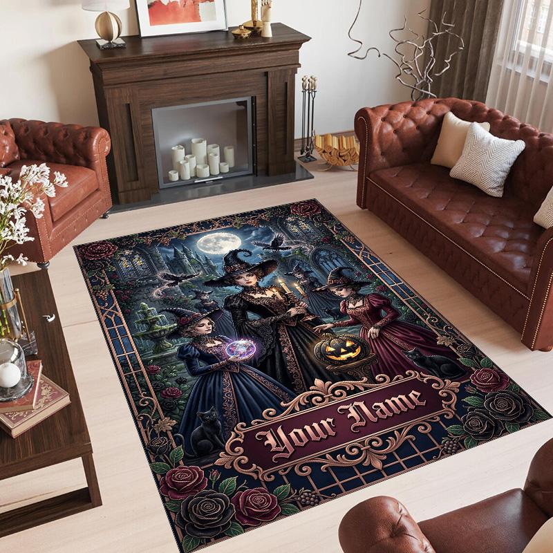 Witchcraft Theme Crystal Velvet Rug Personalized Custom Name Text Soft Floor Mat Home Decor