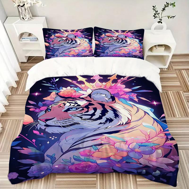 3pcs Tiger Crown Duvet Cover Set, Cover For Bedroom Guest Room (1 Duvet Cover + 2 Pillowcase, Without Quilt),  Yy250922183