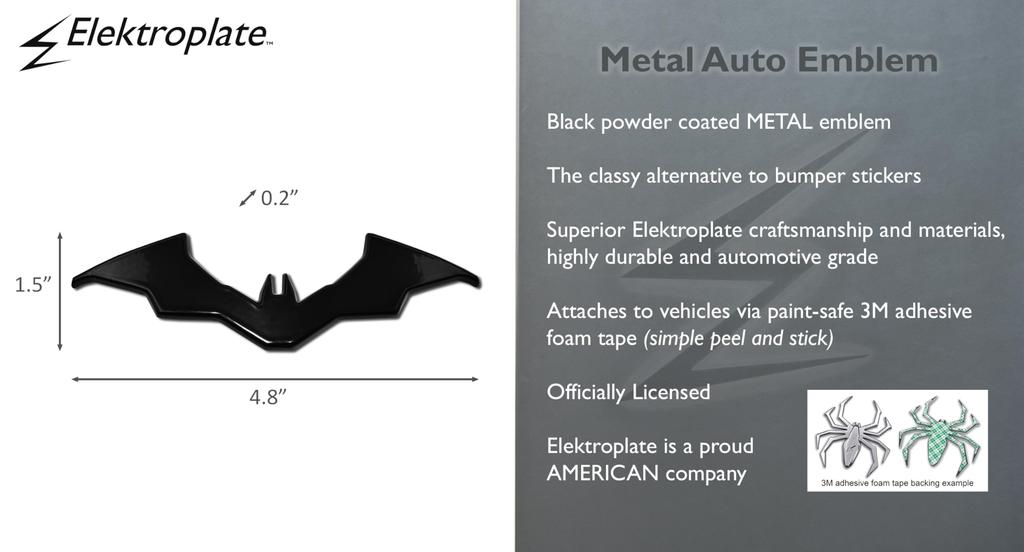 Elektroplate Officially Licensed DC Comics Batman Movie Black Emblem for and All Vehicles Universal Fit x Weather Resistant All-Metal Cars, Trucks,