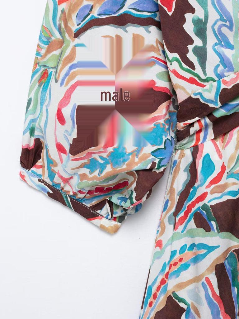 TAOP&ZA Women's Spring/Summer A-line Maxi Dress with Waist-cinching Print