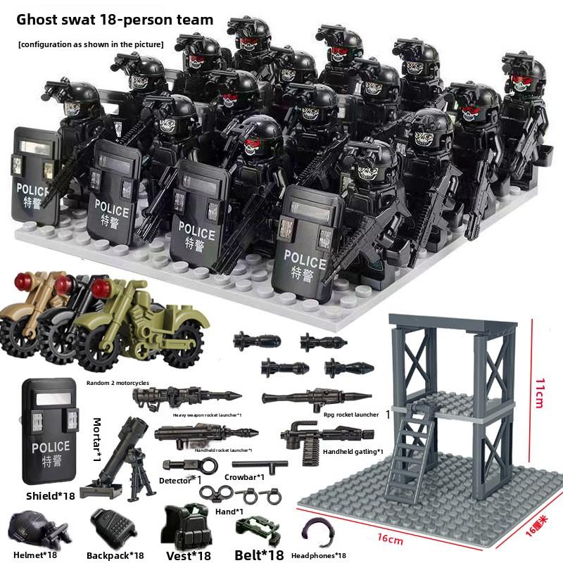 Special forces military building blocks special police armed sentry tower scene toy humanoid birthday present Zombie warrior