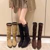 Vintage Chunky Heel Western Cowboy Boots for Women Winter New Style Faux Suede Ankle Boots Woman Pointy Chunky Heels Short Boots