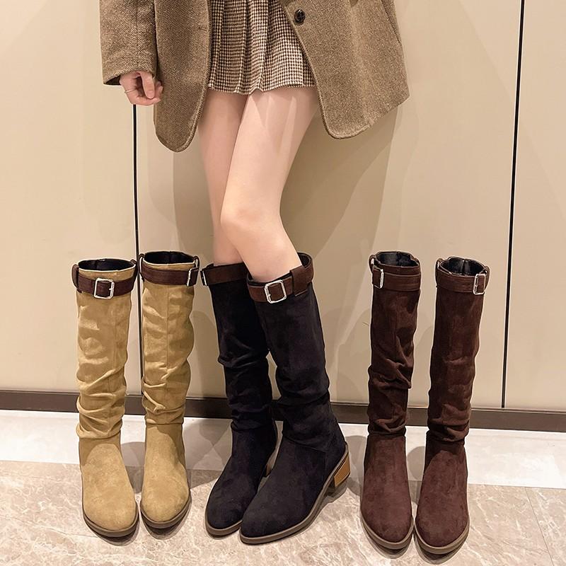 Fashion Vintage Chunky Heel Western Cowboy Boots for Women Winter New Style Faux Suede Ankle Boots Woman Pointy Chunky Heels Short Boots