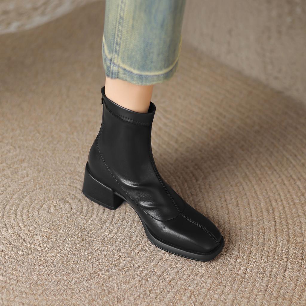 Krazing Pot Microfiber Autumn Winter Shoes Thick Med Heels Size 43 Chelsea Boots Zipper Ankle Boots