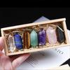 Double Points Natural Crystal Stone Pillar 7 Pcs Wooden Gift Box Packaging Set Healing Crystal Wand For Home Bedroom