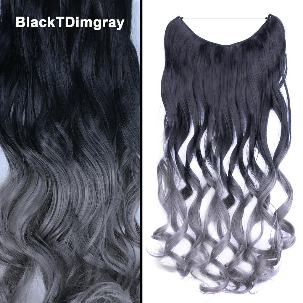 One Piece No Clips Hairpieces Ombre Color Elasticity Invisible Wire Fish Line Wavy Synthetic Hair Extension