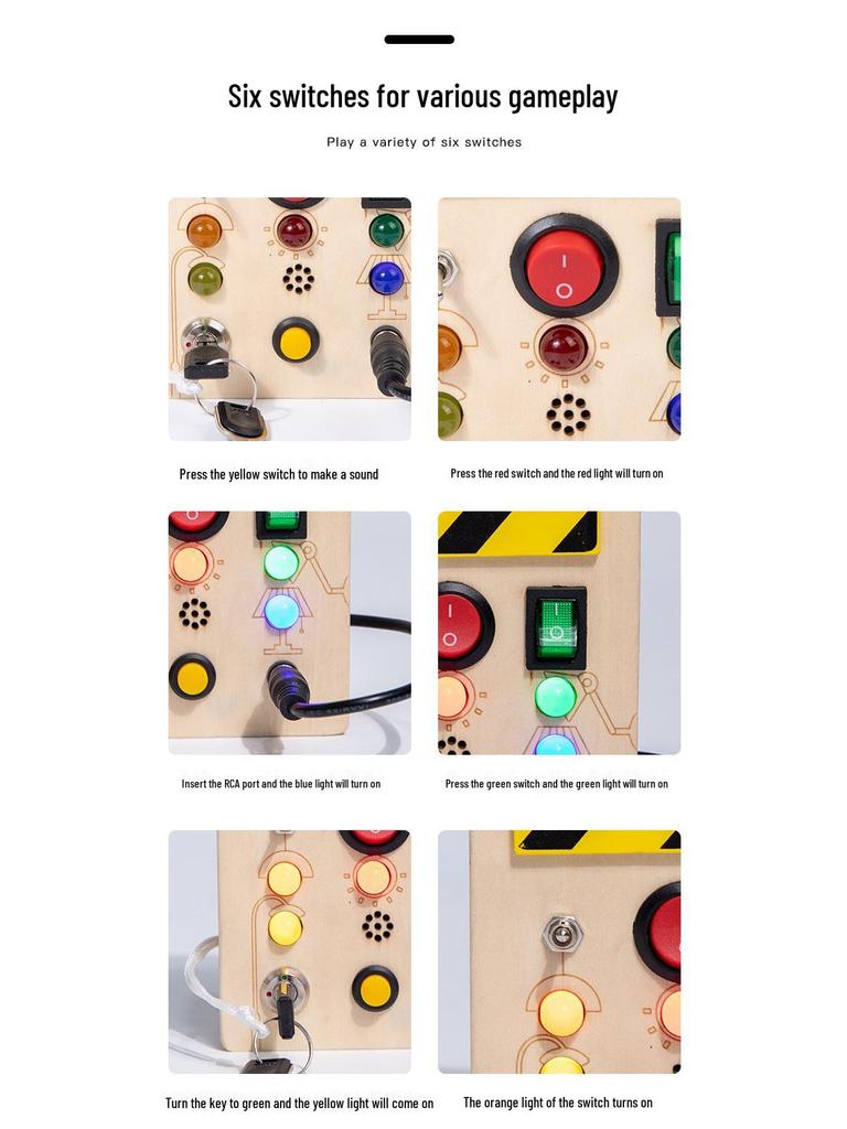 Interactive LED Busy Board: Wooden Educational Toy with Electronic Switches for Kids