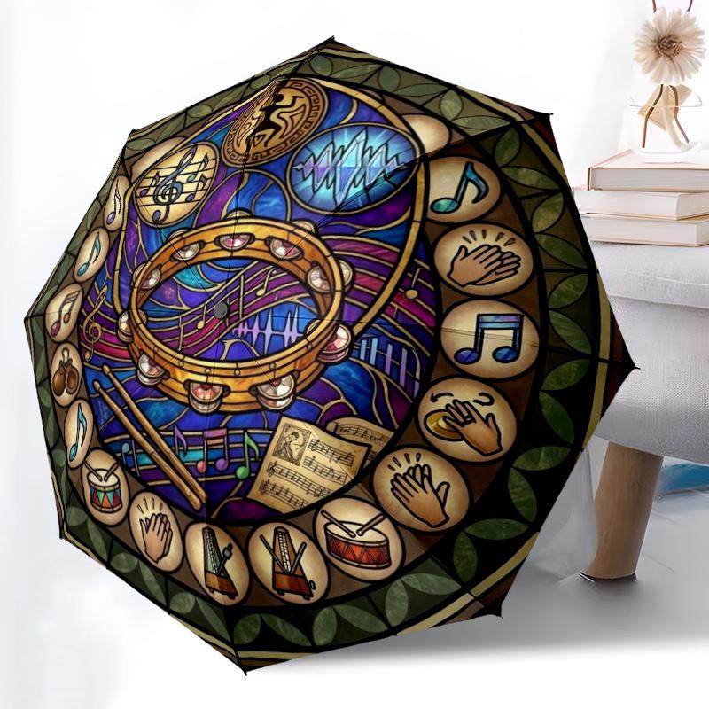Music Harmony Symbols pattern umbrella, portable and foldable design, 8 ribs, a casual accessory for Halloween, Christmas, and birthday gifts. разноцветный