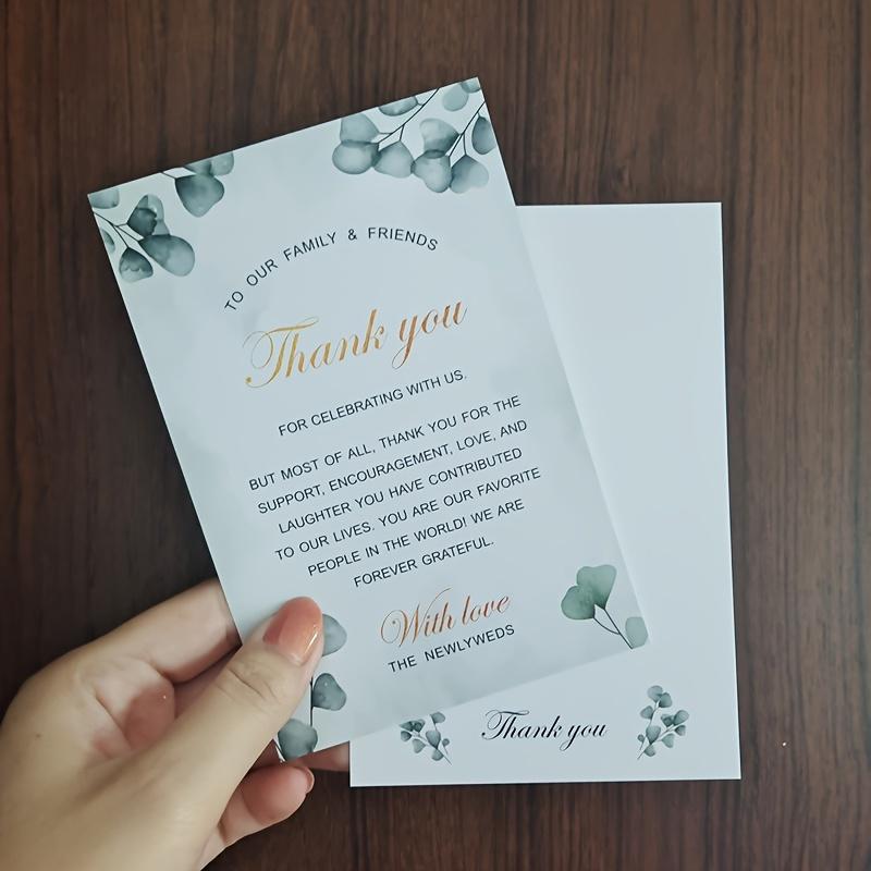 50pcs Wedding Thank You Cards - Double-Sided Printing, Green Leaf Design, For Party Favors Seating Decorations, From Newlyweds Wedding Card
