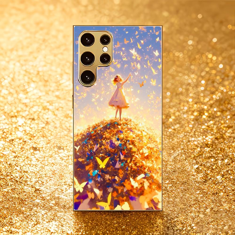 

Butterfly Protective cover Girl High-end Electroplating Glass PhoneCase for Samsung Galaxy S26 S25 S24 S23 S22 S21 FE,Ultra,Plus GalaxyS25
